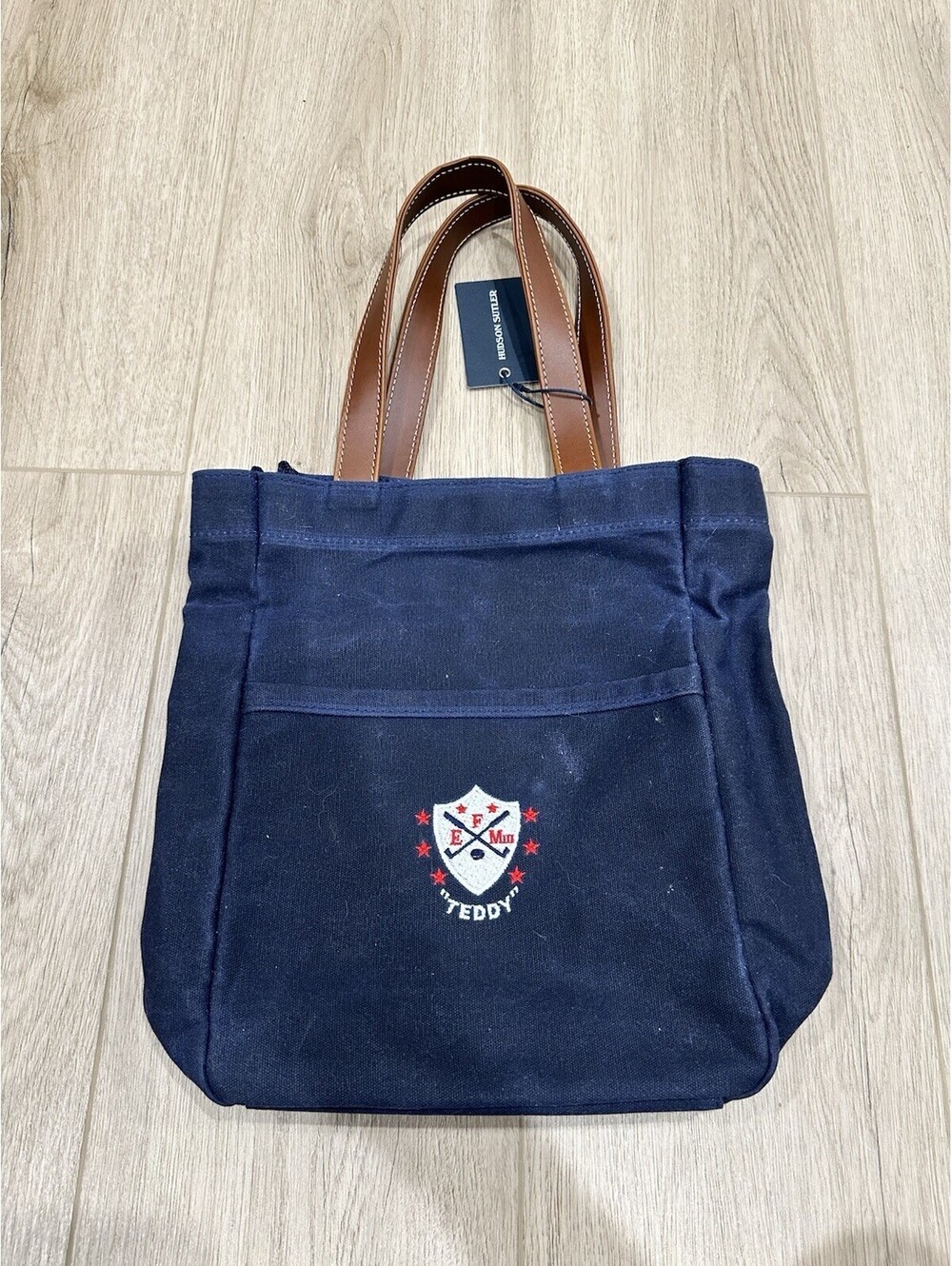 NWT Hudson Sutler Waxed Canvas Tote Wine Bag Blue Leather Handles Made in USA